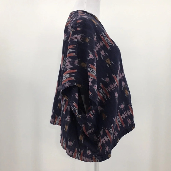 LOFT Blue Pink Aztec Print Cotton Cardigan Womens XS Small Dolman Open Front - Picture 2 of 9